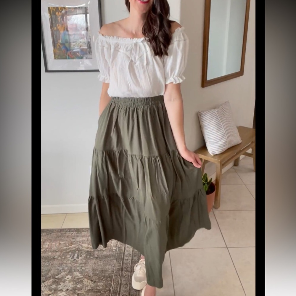 Elegant Olive Maxi Skirt